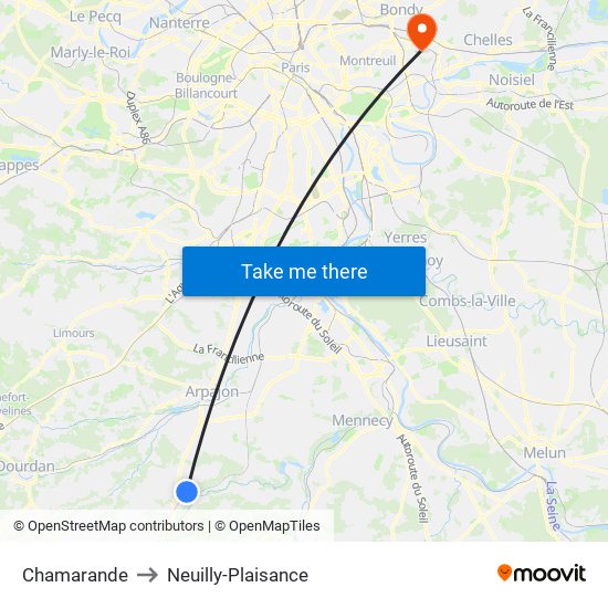 Chamarande to Neuilly-Plaisance map