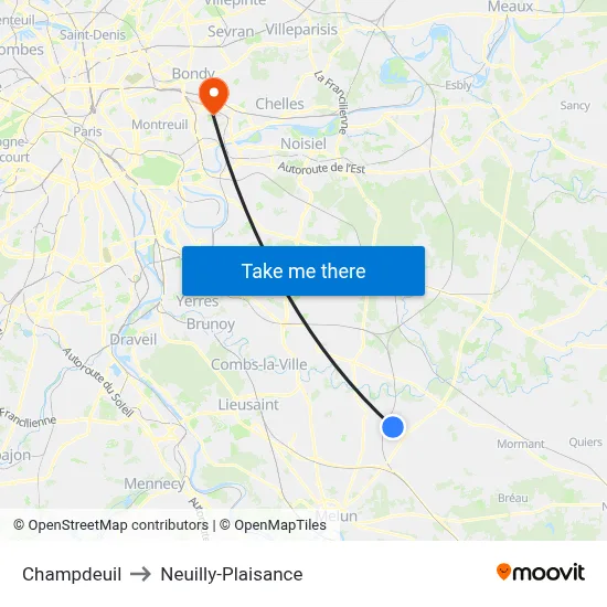 Champdeuil to Neuilly-Plaisance map