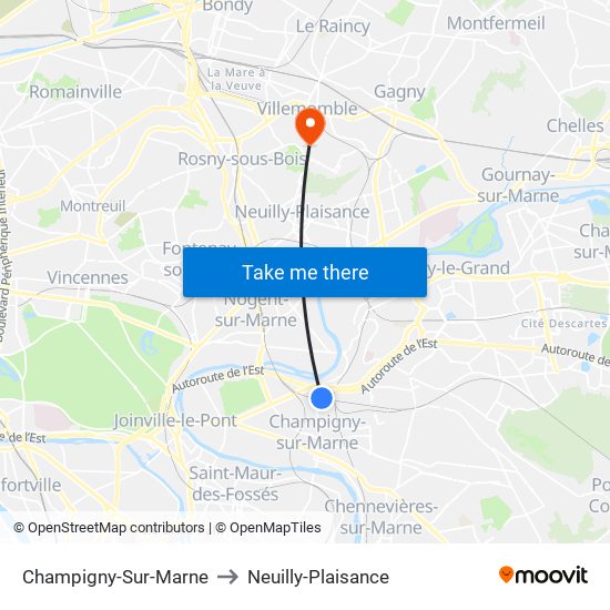 Champigny-Sur-Marne to Neuilly-Plaisance map