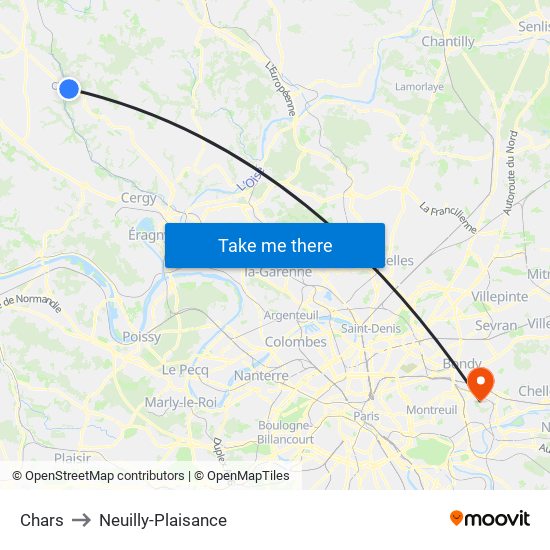 Chars to Neuilly-Plaisance map