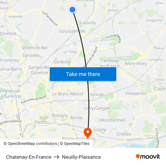 Chatenay-En-France to Neuilly-Plaisance map