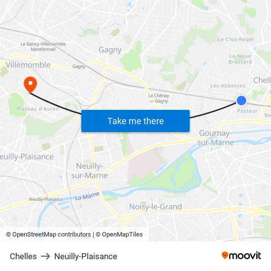 Chelles to Neuilly-Plaisance map