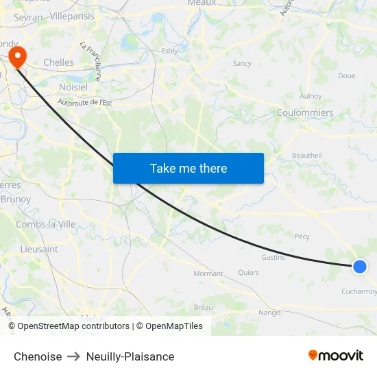 Chenoise to Neuilly-Plaisance map
