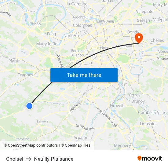 Choisel to Neuilly-Plaisance map