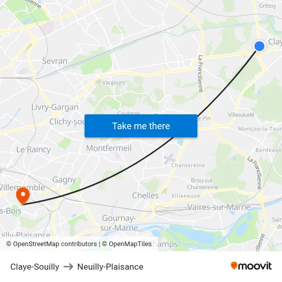Claye-Souilly to Neuilly-Plaisance map