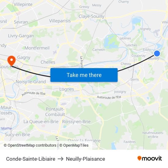 Conde-Sainte-Libiaire to Neuilly-Plaisance map