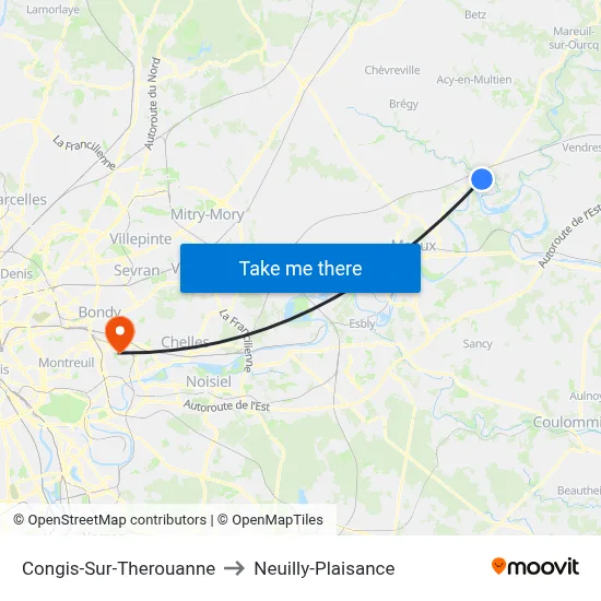 Congis-Sur-Therouanne to Neuilly-Plaisance map