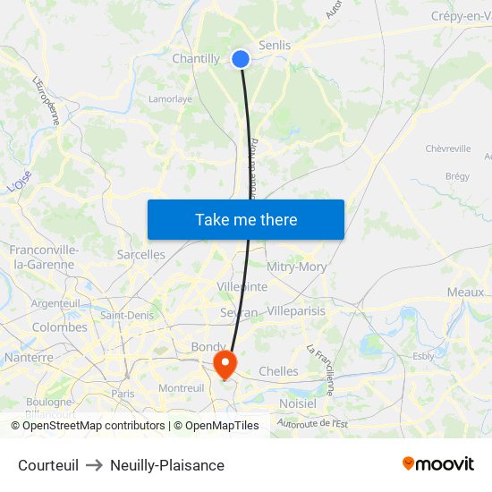 Courteuil to Neuilly-Plaisance map