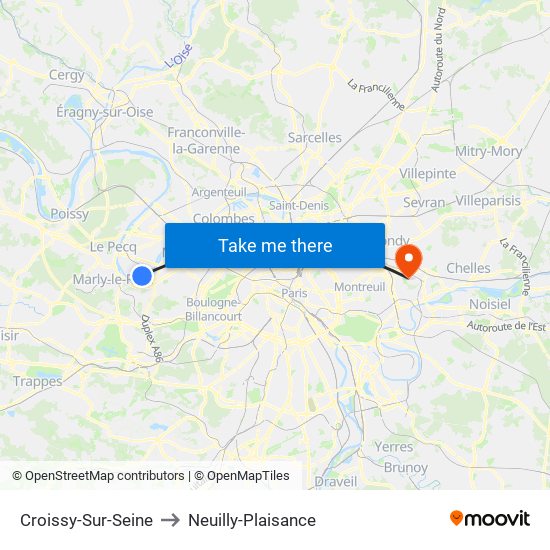 Croissy-Sur-Seine to Neuilly-Plaisance map