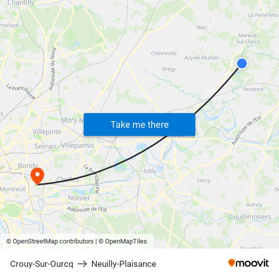 Crouy-Sur-Ourcq to Neuilly-Plaisance map