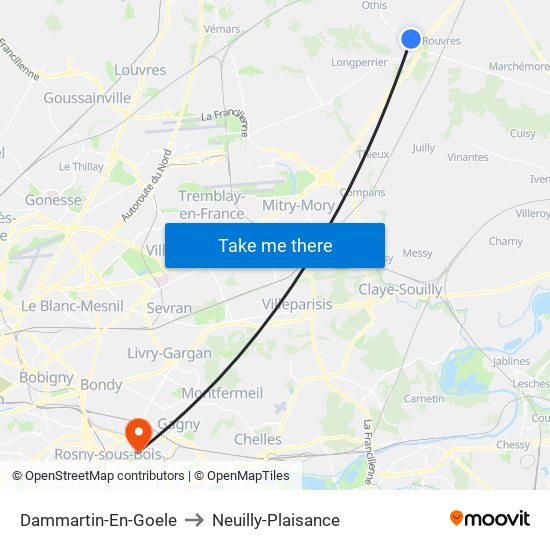 Dammartin-En-Goele to Neuilly-Plaisance map