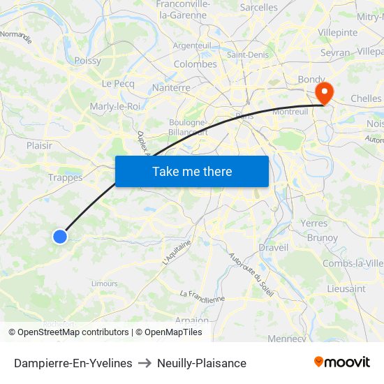 Dampierre-En-Yvelines to Neuilly-Plaisance map
