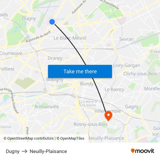 Dugny to Neuilly-Plaisance map