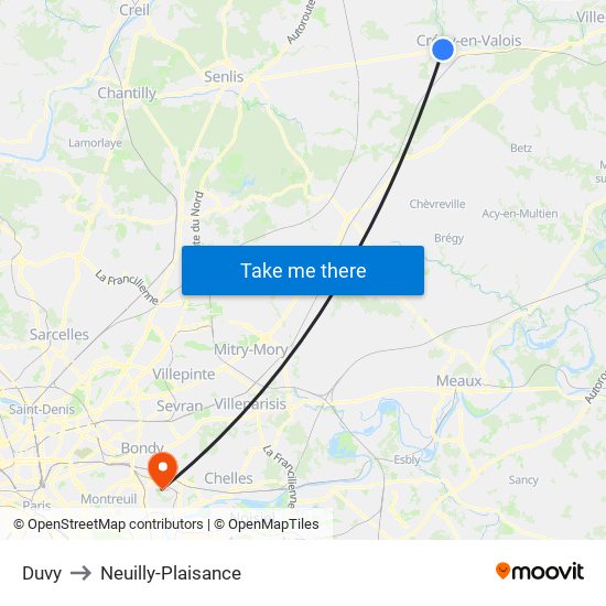 Duvy to Neuilly-Plaisance map