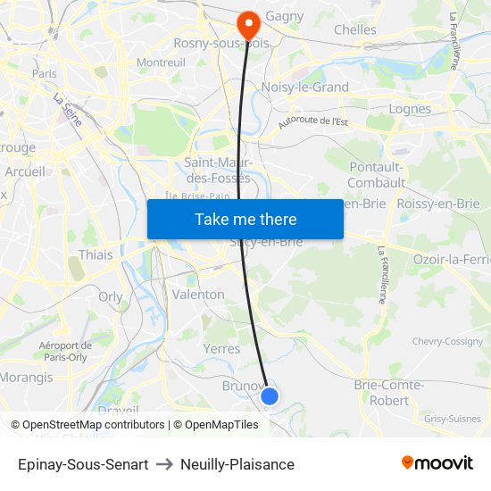 Epinay-Sous-Senart to Neuilly-Plaisance map