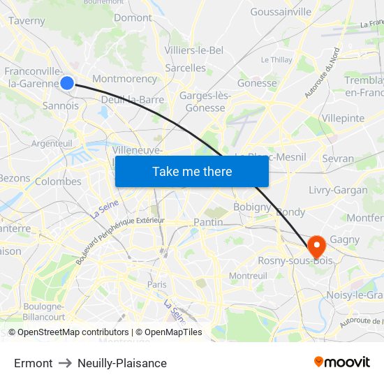 Ermont to Neuilly-Plaisance map