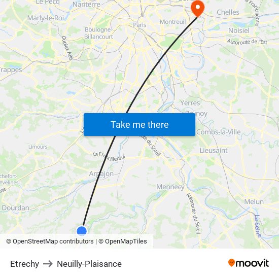 Etrechy to Neuilly-Plaisance map