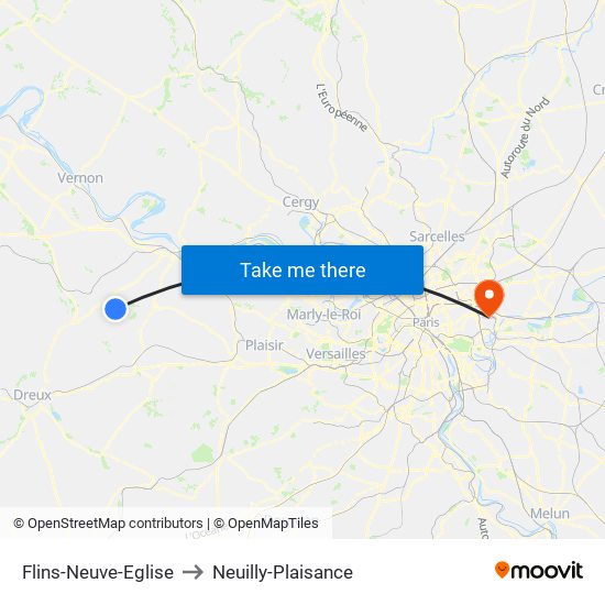 Flins-Neuve-Eglise to Neuilly-Plaisance map