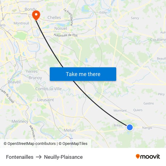 Fontenailles to Neuilly-Plaisance map