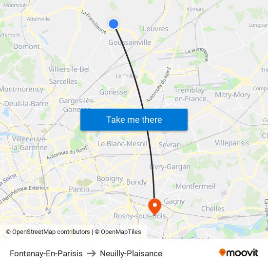 Fontenay-En-Parisis to Neuilly-Plaisance map