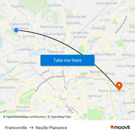 Franconville to Neuilly-Plaisance map