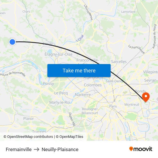 Fremainville to Neuilly-Plaisance map