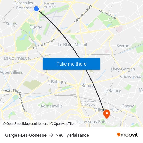 Garges-Les-Gonesse to Neuilly-Plaisance map