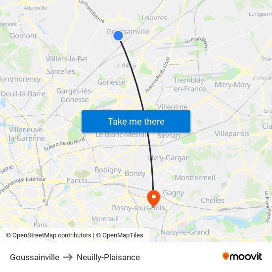 Goussainville to Neuilly-Plaisance map