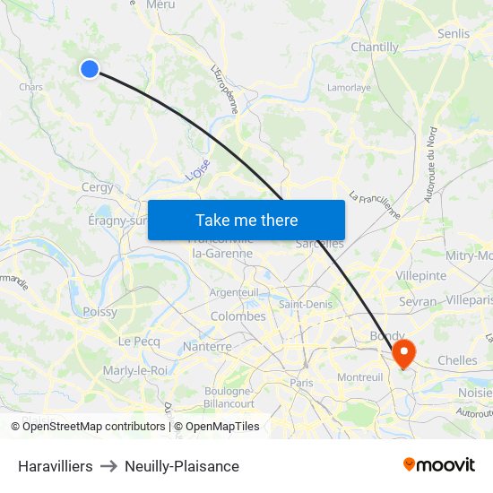 Haravilliers to Neuilly-Plaisance map