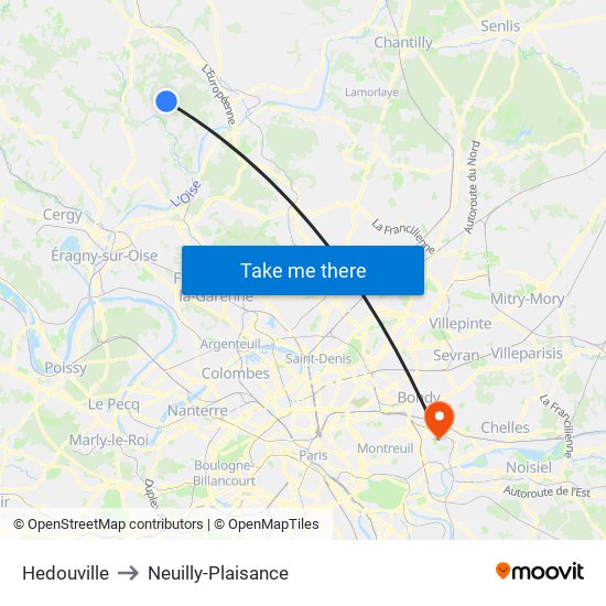 Hedouville to Neuilly-Plaisance map