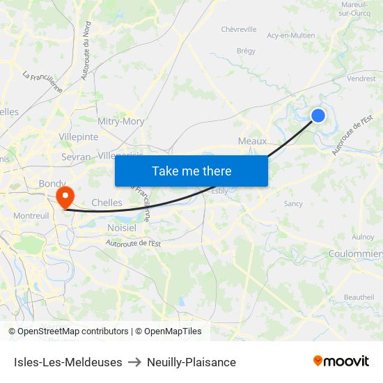 Isles-Les-Meldeuses to Neuilly-Plaisance map