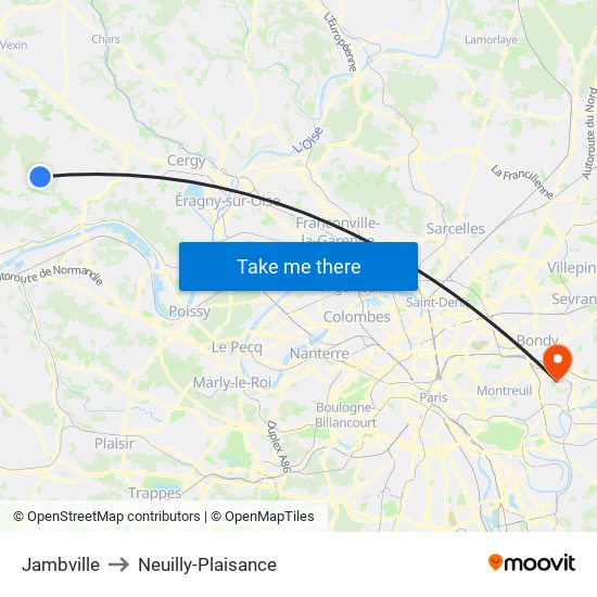 Jambville to Neuilly-Plaisance map