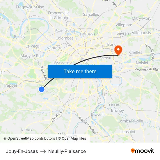 Jouy-En-Josas to Neuilly-Plaisance map