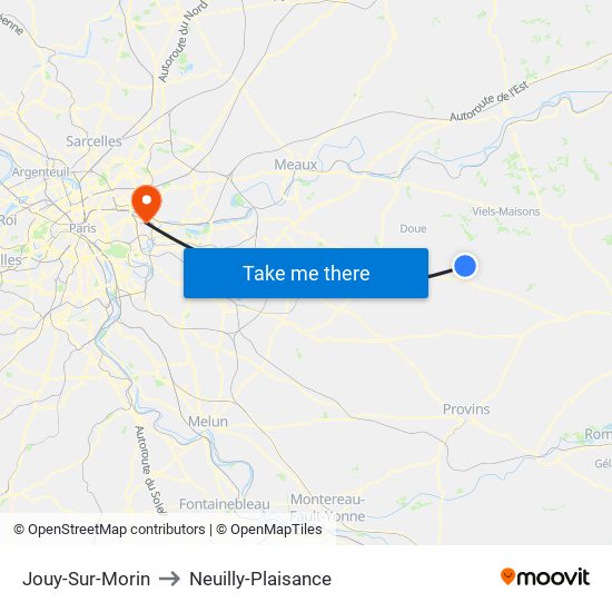 Jouy-Sur-Morin to Neuilly-Plaisance map