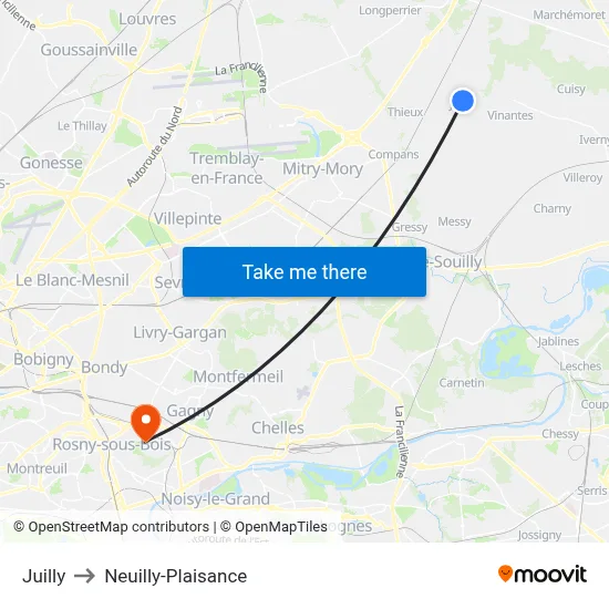Juilly to Neuilly-Plaisance map