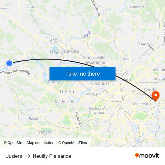 Juziers to Neuilly-Plaisance map