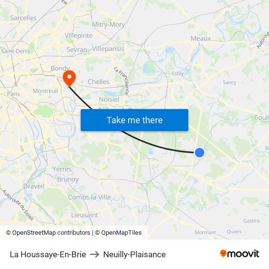 La Houssaye-En-Brie to Neuilly-Plaisance map