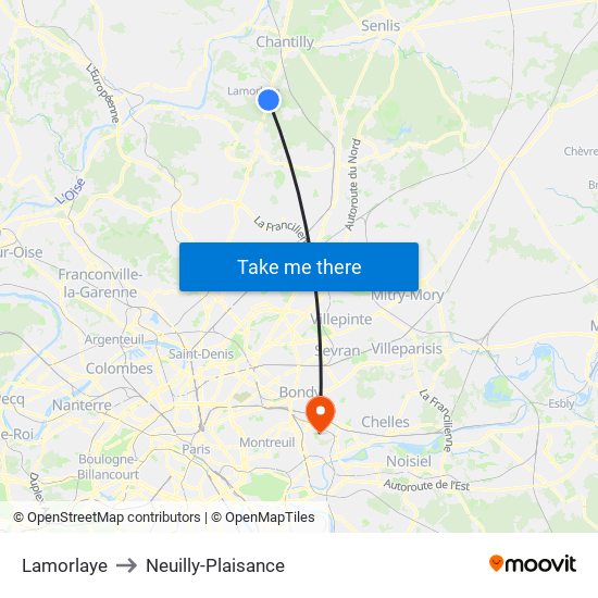 Lamorlaye to Neuilly-Plaisance map