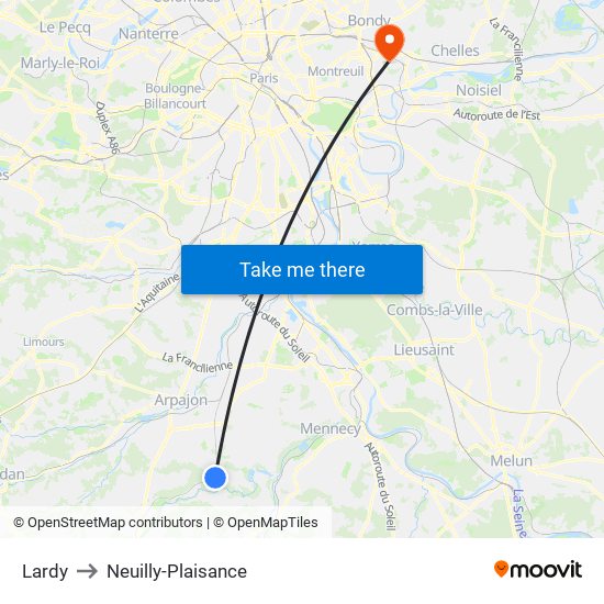 Lardy to Neuilly-Plaisance map