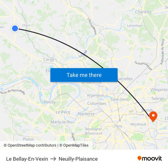 Le Bellay-En-Vexin to Neuilly-Plaisance map