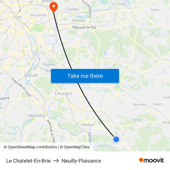 Le Chatelet-En-Brie to Neuilly-Plaisance map