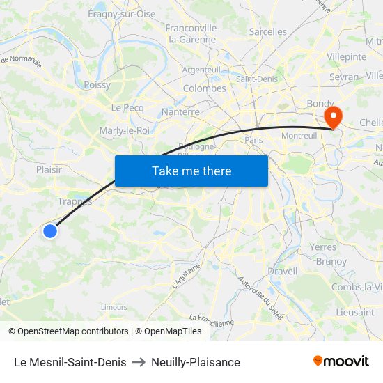 Le Mesnil-Saint-Denis to Neuilly-Plaisance map