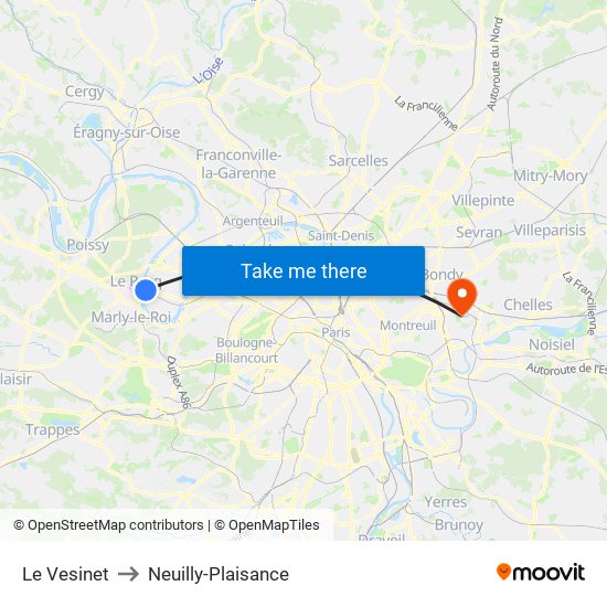 Le Vesinet to Neuilly-Plaisance map