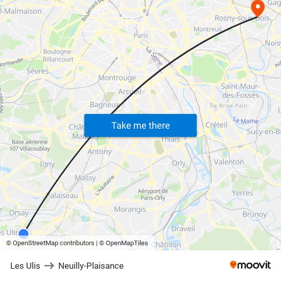 Les Ulis to Neuilly-Plaisance map