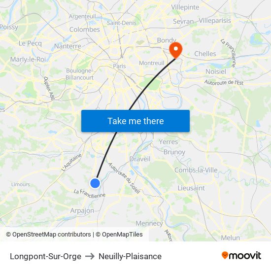 Longpont-Sur-Orge to Neuilly-Plaisance map