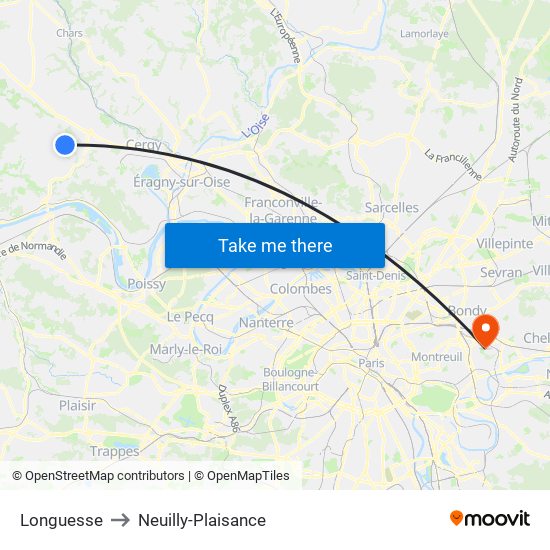 Longuesse to Neuilly-Plaisance map
