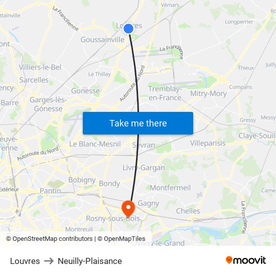 Louvres to Neuilly-Plaisance map