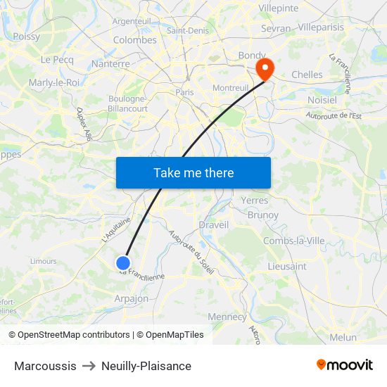 Marcoussis to Neuilly-Plaisance map