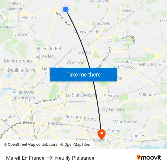 Mareil-En-France to Neuilly-Plaisance map