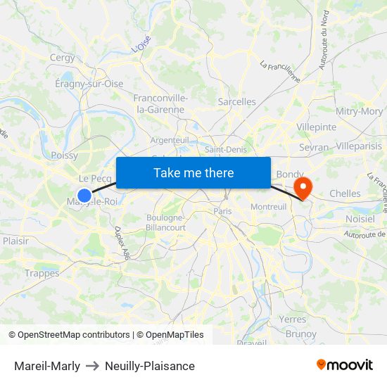 Mareil-Marly to Neuilly-Plaisance map